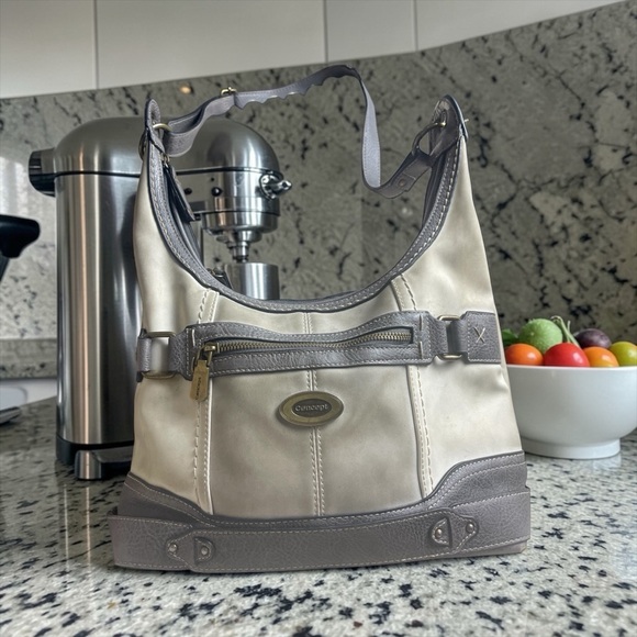boc Handbags - boc Cream and Gray Hobo Bag with Zipper Accent